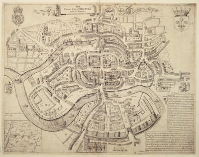 Robert Walton tarafından basılmış, renklendirilmiş ve satılan Bristol ve Banliyölerinin Antik Kent Haritası by English School