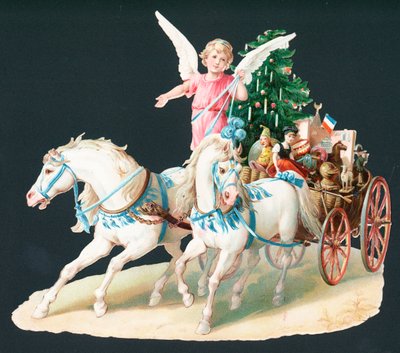 Hediyeler dağıtan at sırtında melek, Noel Kartı by English School