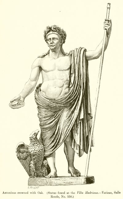 Antoninus meşe ile taçlandırılmıştır. (Villa Hadriana
