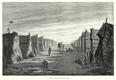 Port Said yakınlarındaki Arap Köyü (gravür) by English School