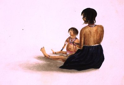 Arawaka Indian ve Child-Demerara (kağıt üzerine suluboya) by English School
