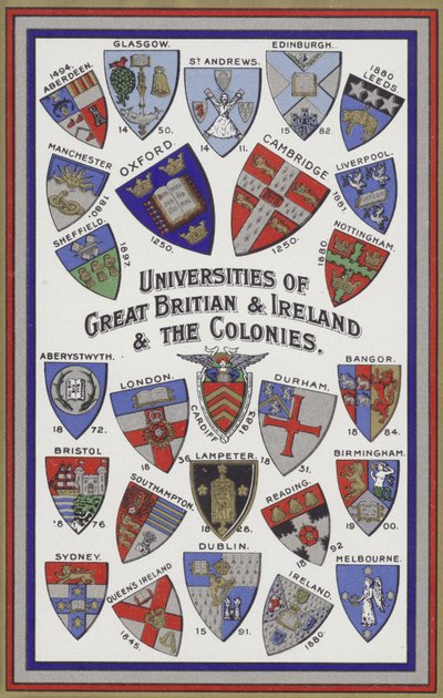 Büyük Britanya, İrlanda ve Koloni Üniversitelerinin Kolları (renkli lito) by English School