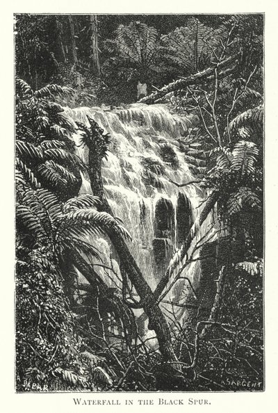 Avustralya: Kara Mahmuzdaki Şelale (gravür) by English School