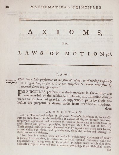 Aksiyomlar veya Hareket Kanunları, Sir Isaac Newton (1642-1727) 1777 tarafından yazılan Doğa Felsefesinin Matematiksel İlkelerinin I. Cildinden by English School