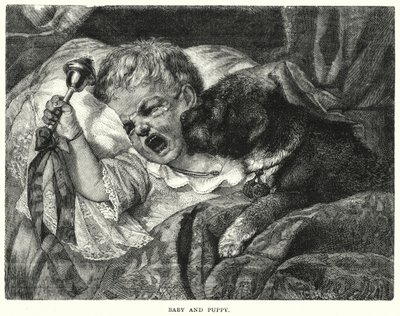 Bebek ve Yavru Köpek (gravür) by English School