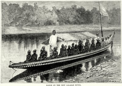 Yeni Calabar Nehri üzerinde mavna (gravür) by English School