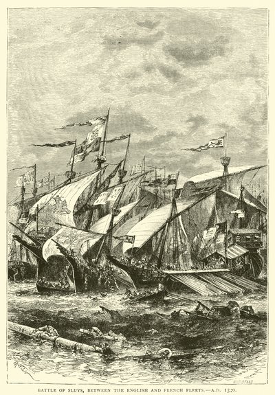 İngiliz ve Fransız Filoları arasında Sluys Savaşı, MS 1340 by English School