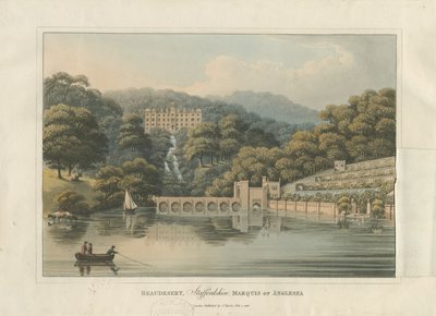 Beaudesert Hall ve Park: renkli aquatint gravürü, 1816 by English School