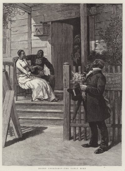 Black Courtship, the Early Bird (gravür) by English School