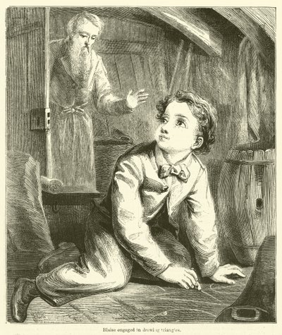 Blaise üçgen çizmekle meşgul (gravür) by English School