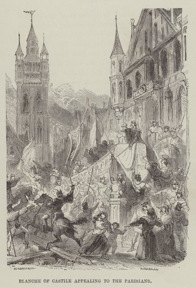Blanche of Kastilya Parislilere hitap ediyor (gravür) by English School