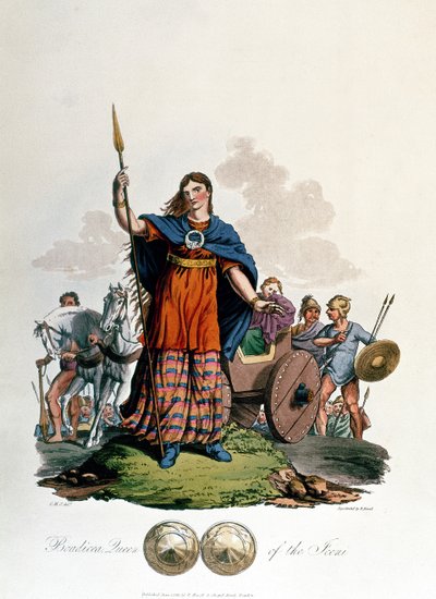 Boadicea, Iceni Kraliçesi, C.H.S. tarafından tasarlandı, Richard Havell the Elder tarafından oyulmuş, 1815 yayınlandı (aquatint) by English School
