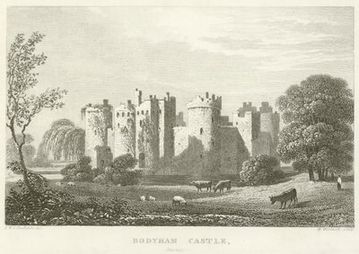 Bodyham Kalesi, Sussex (gravür) by English School
