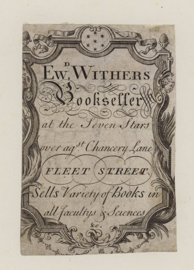 Kitapçılar, Edward Withers, ticaret kartı by English School