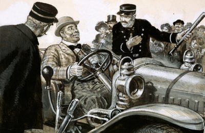 Bir yarış arabasının direksiyonunda boksör Jack Johnson by English School