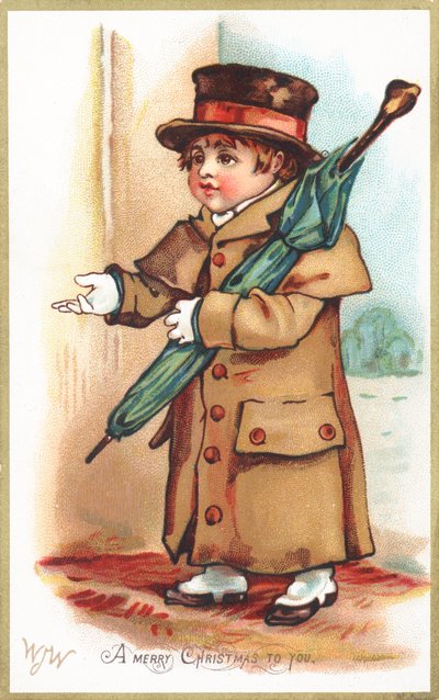 Kapıda şemsiye tutan çocuk, Noel kartı by English School