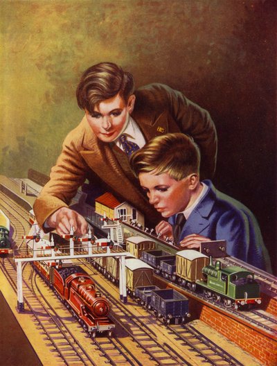 Bir tren seti ile oynayan çocuklar (renkli taş) by English School