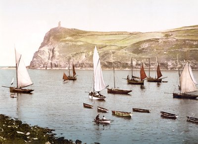 Bradda Head, Man Adası (el ile renklendirilmiş fotoğraf) by English School
