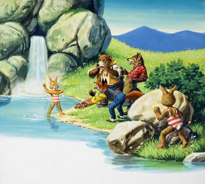 Brer Rabbit yüzme (kağıt üzerine guaj) by English School