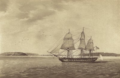 Kaptan Thmas Byam Martin komutasındaki İngiliz fırkateyni HMS Fisgard, Brest, Fransa açıklarında keşif yaparken (lito) by English School