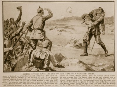 İngiliz subay, yaralı bir düşmanın hayatını kurtarmak için canını veriyor, 1914-19 by English School