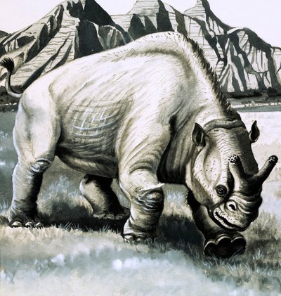 Oligosen çağından kalma Brontotherium by English School