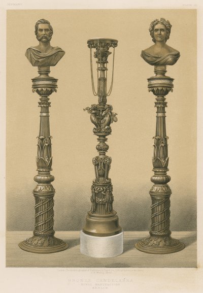 Bronz Şamdan, Kraliyet Fabrikası, Berlin (kromolitho) by English School