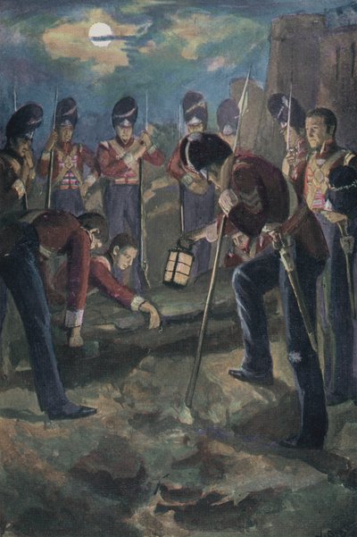 General Sir John Moore'un Corunna Savaşı'ndan sonra cenazesi, Apain, Yarımada Savaşı, 1809 by English School