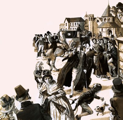 Byron, Cambridge sokaklarında evcil ayısıyla oldukça heyecan yarattı (kağıt üzerine guaj boya) by English School