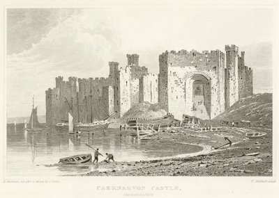 Caernarvon Kalesi, Caernarvonshire (gravür) by English School