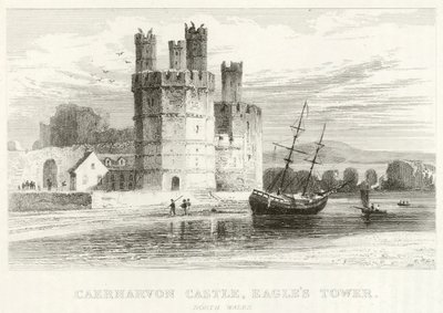 Caernarvon Kalesi, Kartal Kulesi, Kuzey Galler (gravür) by English School