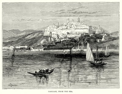 Cagliari, Denizden (gravür) by English School
