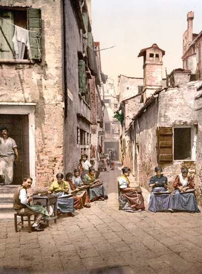 Calle dell Angelo a San Martino, Venedik (el ile renklendirilmiş fotoğraf) by English School