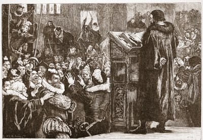 Calvin Rive kilisesinde tehdit, James Aitken Wylie (1808-1890) tarafından yazılan Protestanlığın Tarihinden bir örnek, pub. 1878 by English School
