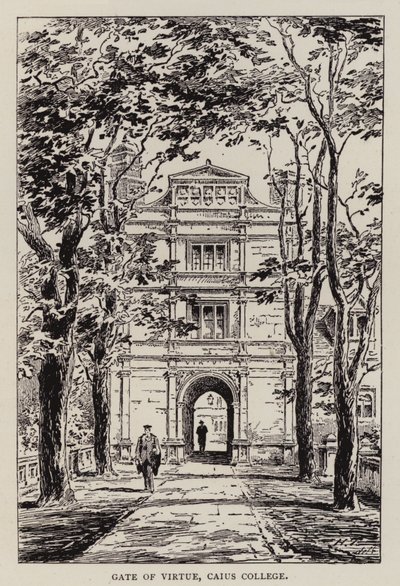 Cambridge: Erdem Kapısı, Caius Koleji (gravür) by English School
