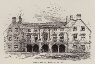 Cambridge: Pepysian Library, Magdalene College (gravür) by English School