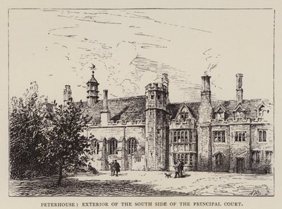 Cambridge: Peterhouse, Asıl Mahkemenin Güney Tarafının Dışı (gravür) by English School