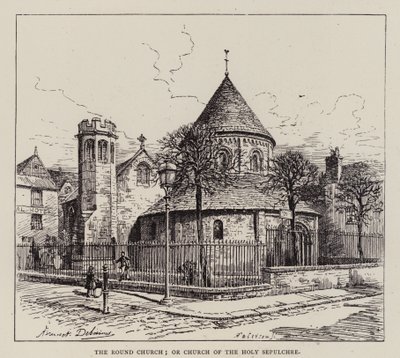 Cambridge: Yuvarlak Kilise; veya Kutsal Kabir Kilisesi (gravür) by English School