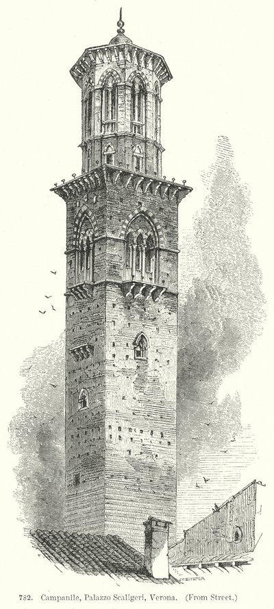 Campanile, Palazzo Scaligeri, Verona (gravür) by English School