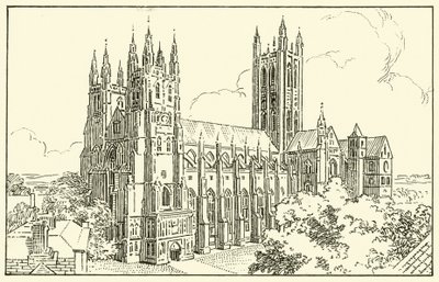 Canterbury Katedrali (kağıt üzerine mürekkep) by English School