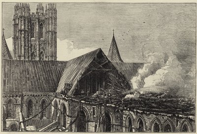 Son yangından sonra Canterbury Katedrali by English School