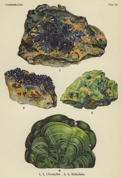 Karbonatlar, satrançlit, malakit (renkli lito) by English School