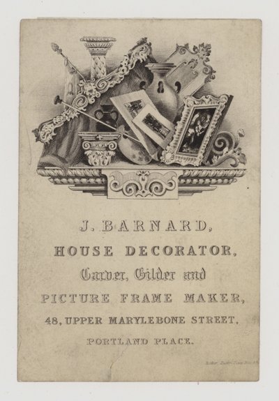 Carvers and Gilders, J Barnard, ticaret kartı by English School