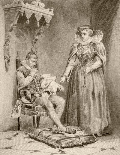Catherine de'Medici, oğlu Charles IX ile (litho) by English School
