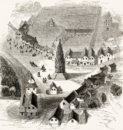 Charing Cross, Londra, 16. yüzyılda, c.1865 (ahşap oyma) by English School
