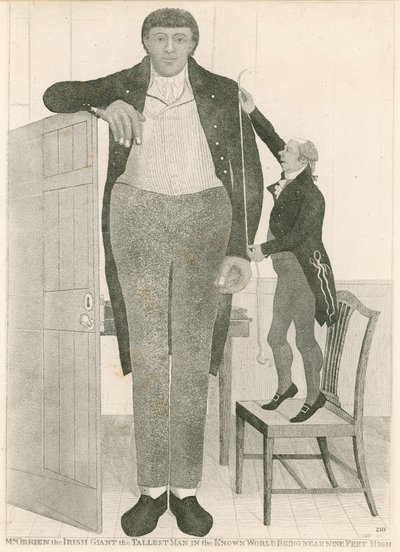 Charles Byrne, diğer adıyla OBrien the Irish Giant, neredeyse iki metre boyunda olduğu bilinen dünyanın en uzun adamı by English School