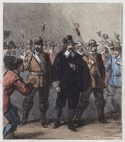 I. Charles, Hapishaneye götürüldü (renkli gravür) by English School