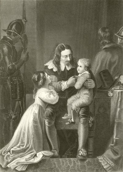 Charles I, çocuklarından izin alıyor by English School