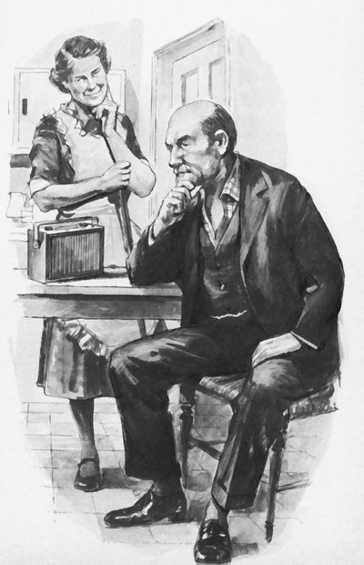 Charles Ives, hizmetçinin radyosunda en ünlü senfonisini dinliyor. by English School