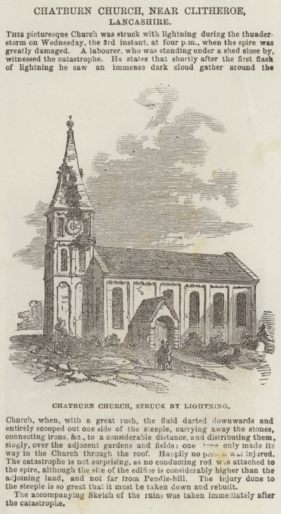 Chatburn Kilisesi, yakın Clitheroe, Lancashire (gravür) by English School